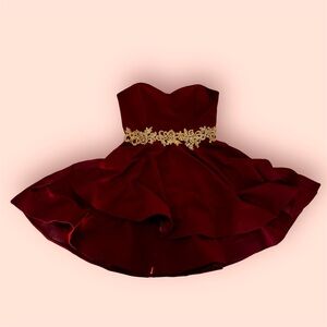 B Darlin - Short Burgundy Dress with Gold Detail